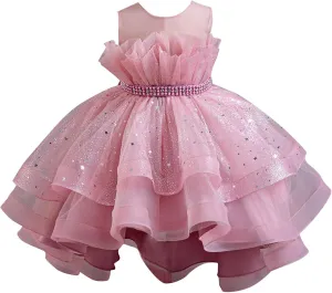 Sparkly Princess Dress for Girls Trendy Luxury Sequin Floor Length Flower Dresses Wedding Party Bridesmaid Gown 3-14T