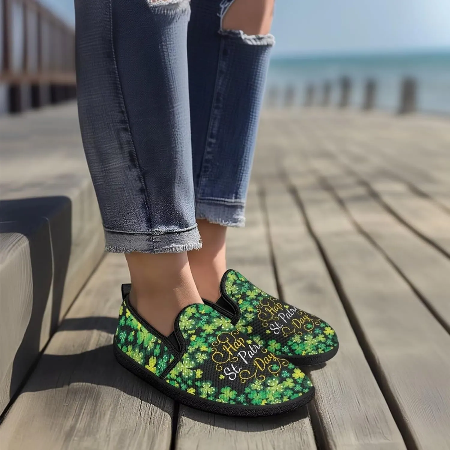 St. Patrick's Day Holiday Dress Walking Shoes Women Trendy Casual Sneakers Comfy Slip On Breathable Gym Workout Fitness Size 5.5-10.5