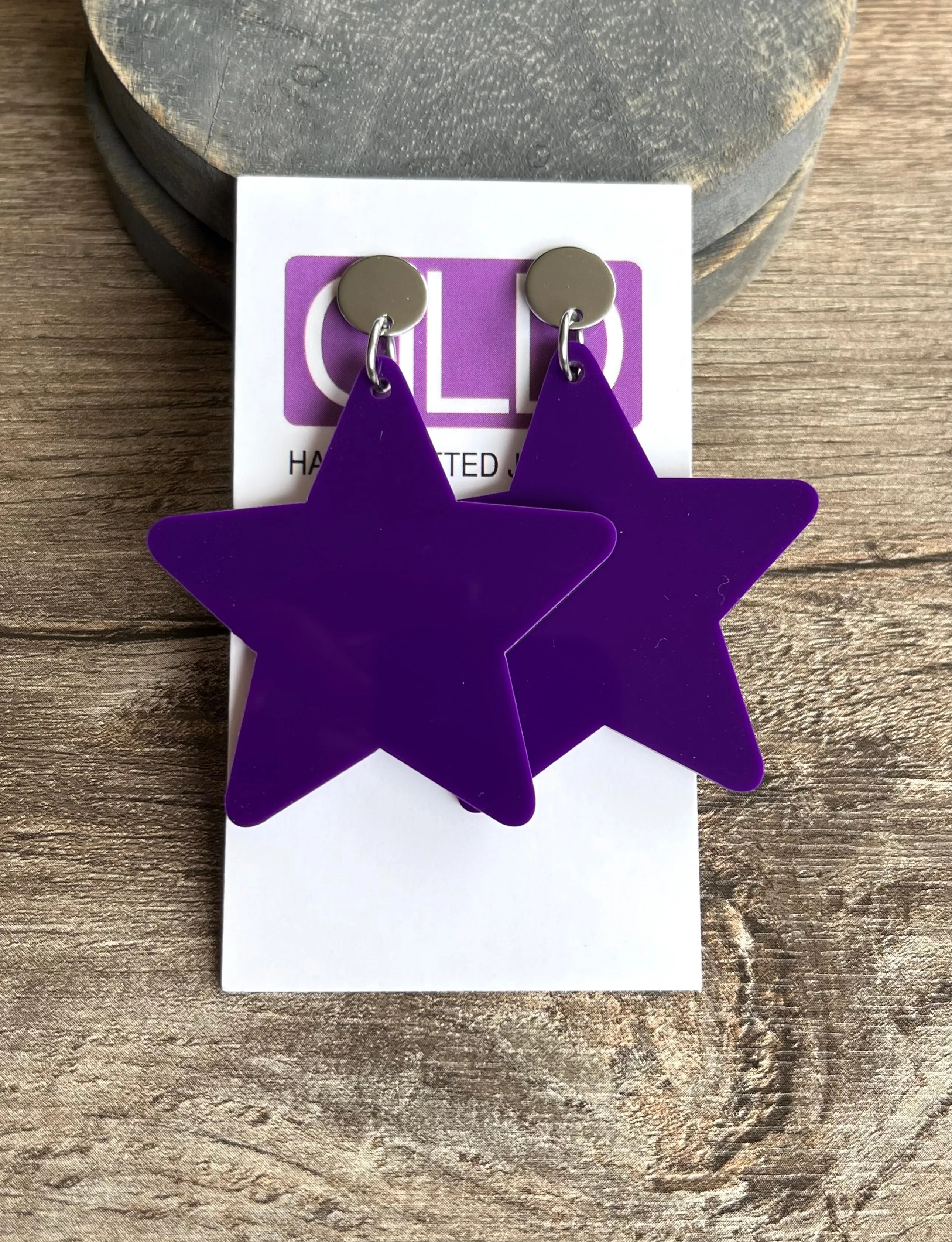 Star Acrylic Lucite Big Large Colorful Dangle Womens Statement Earrings
