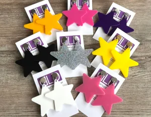 Star Acrylic Lucite Big Large Colorful Dangle Womens Statement Earrings
