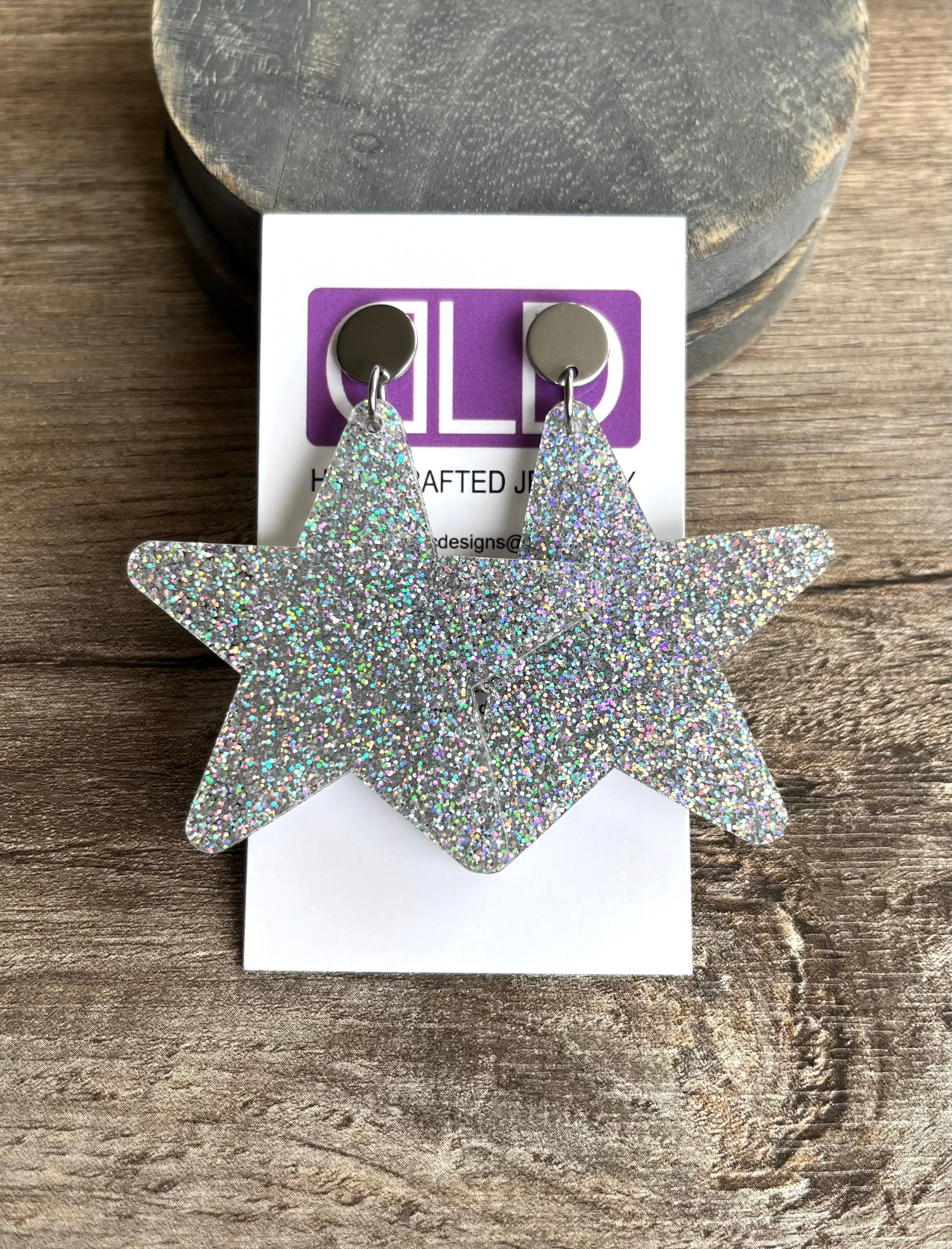 Star Acrylic Lucite Big Large Colorful Dangle Womens Statement Earrings