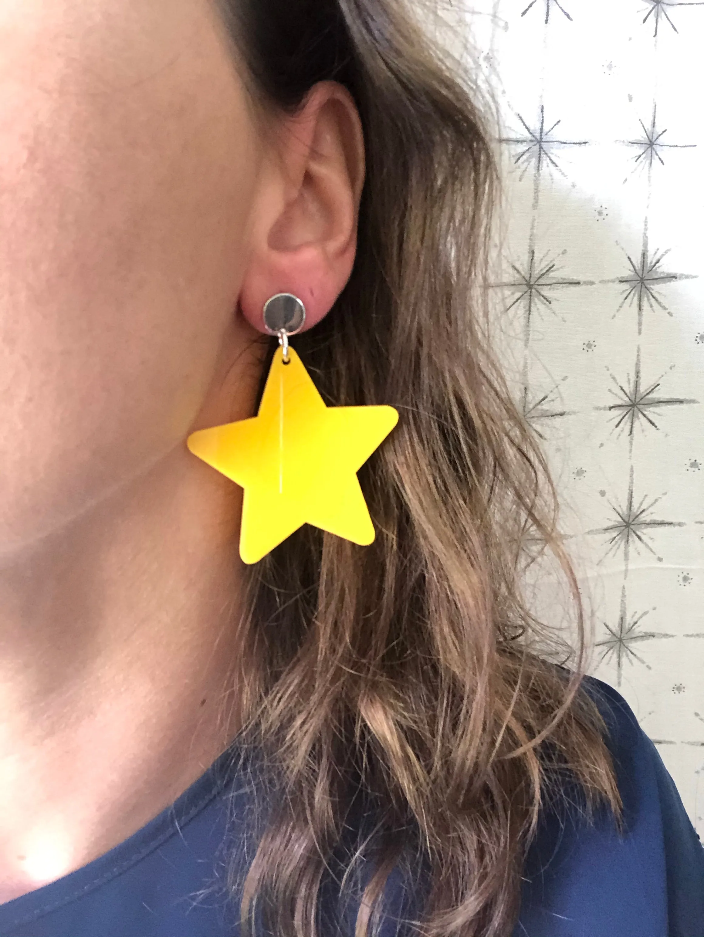 Star Acrylic Lucite Big Large Colorful Dangle Womens Statement Earrings