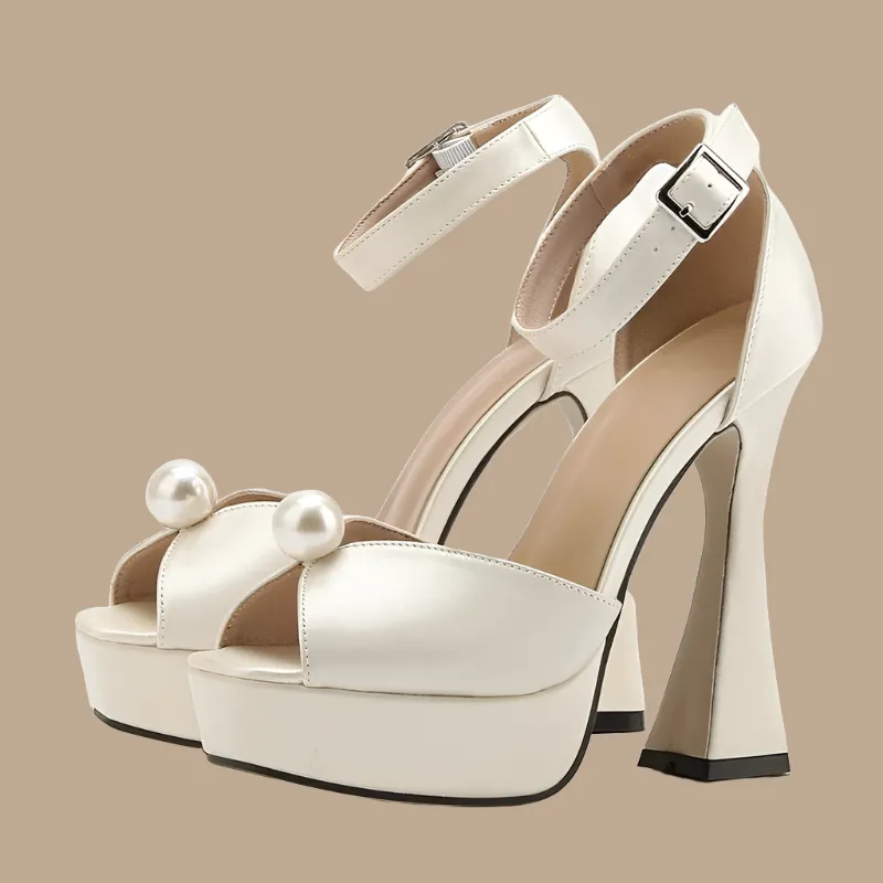 String Bead Silk Platform Buckle Strap Shoes