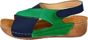 Summer Sandals for Women Open Toe Ankle Strap Slip On Sandal Comfortable Walking Shoes Arch Support Orthopedic Platform Wedge Sandals Casual Fashion Color Block Vacation Beach Sandal