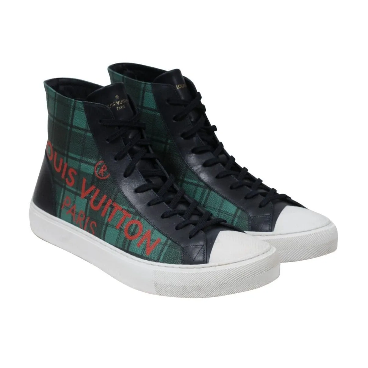 Tattoo Sneakers Green Plaid Red Logo Canvas Punchy
