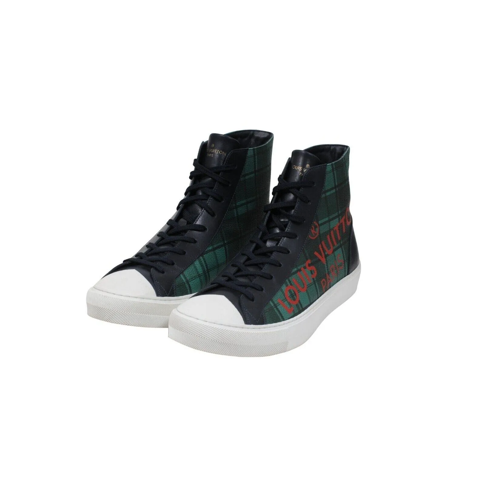 Tattoo Sneakers Green Plaid Red Logo Canvas Punchy
