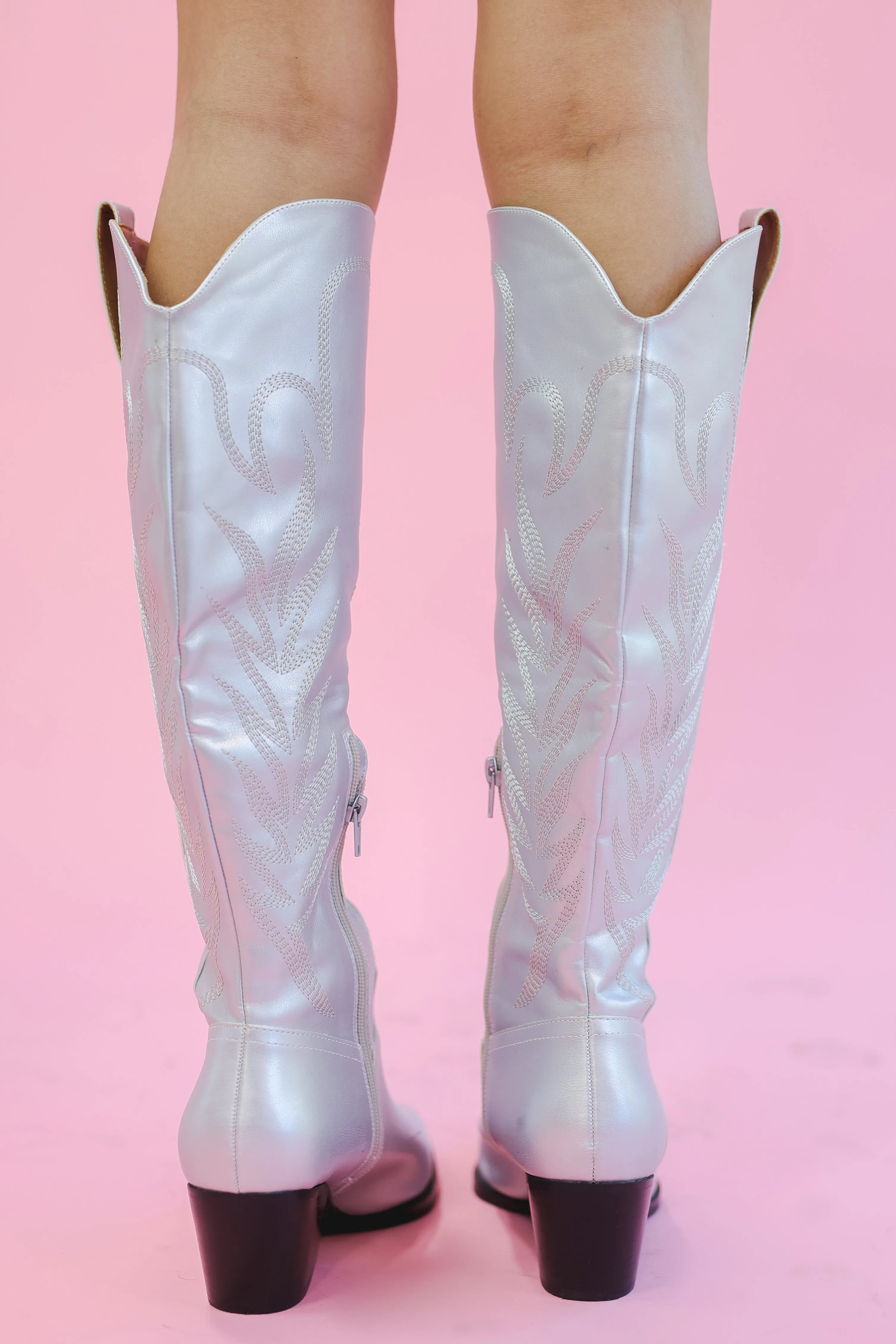 The Ryan Knee High Boot In Silver