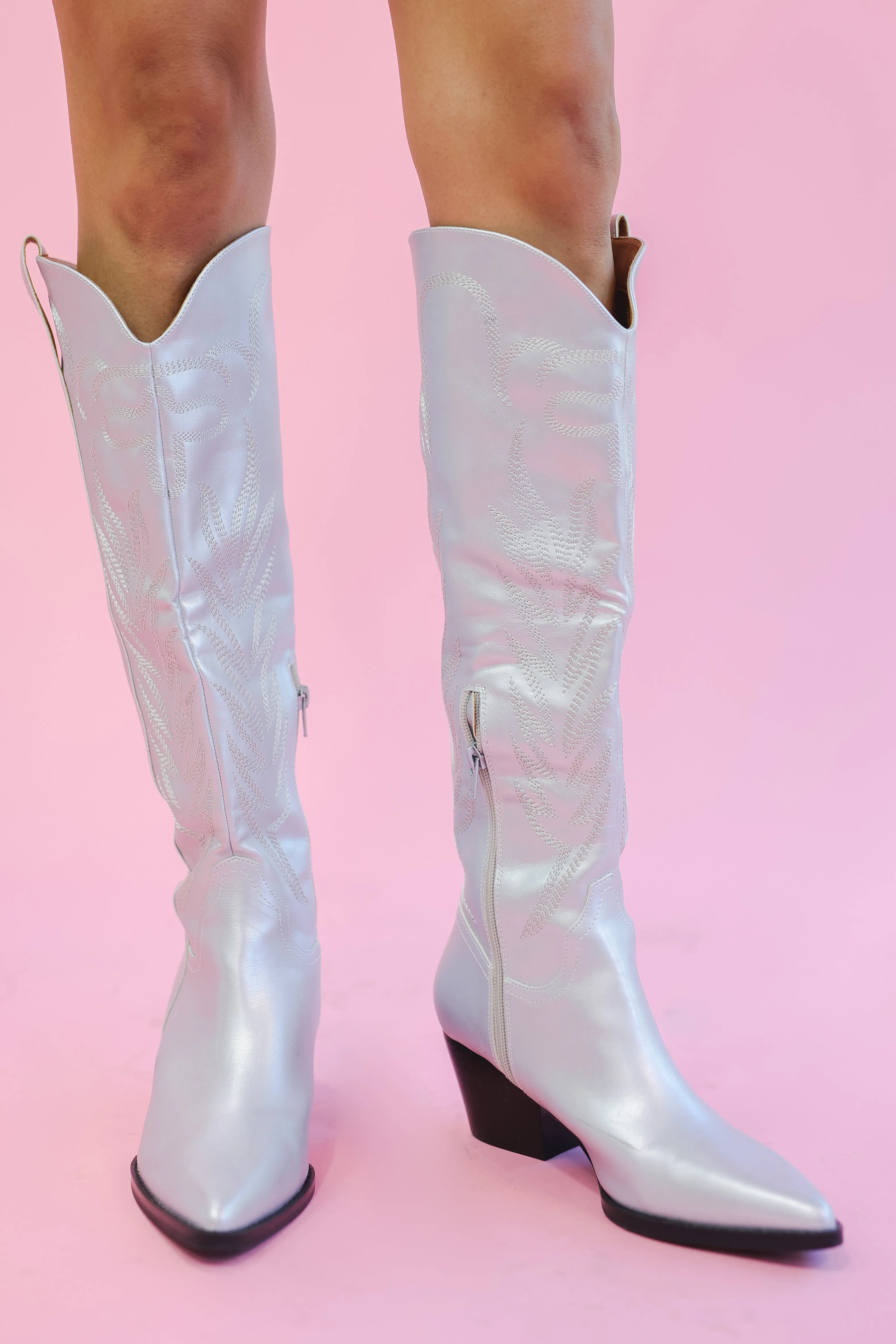 The Ryan Knee High Boot In Silver