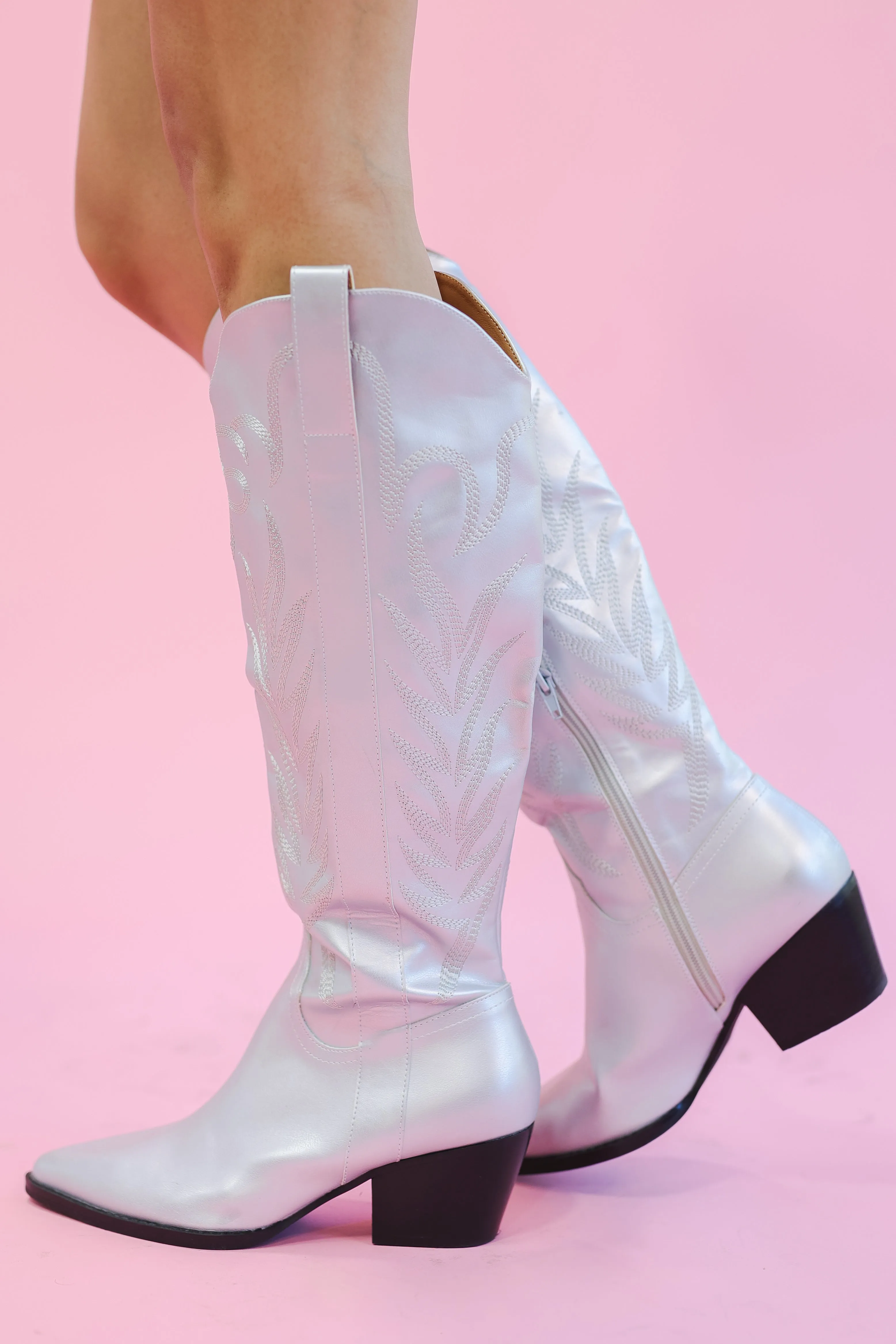 The Ryan Knee High Boot In Silver