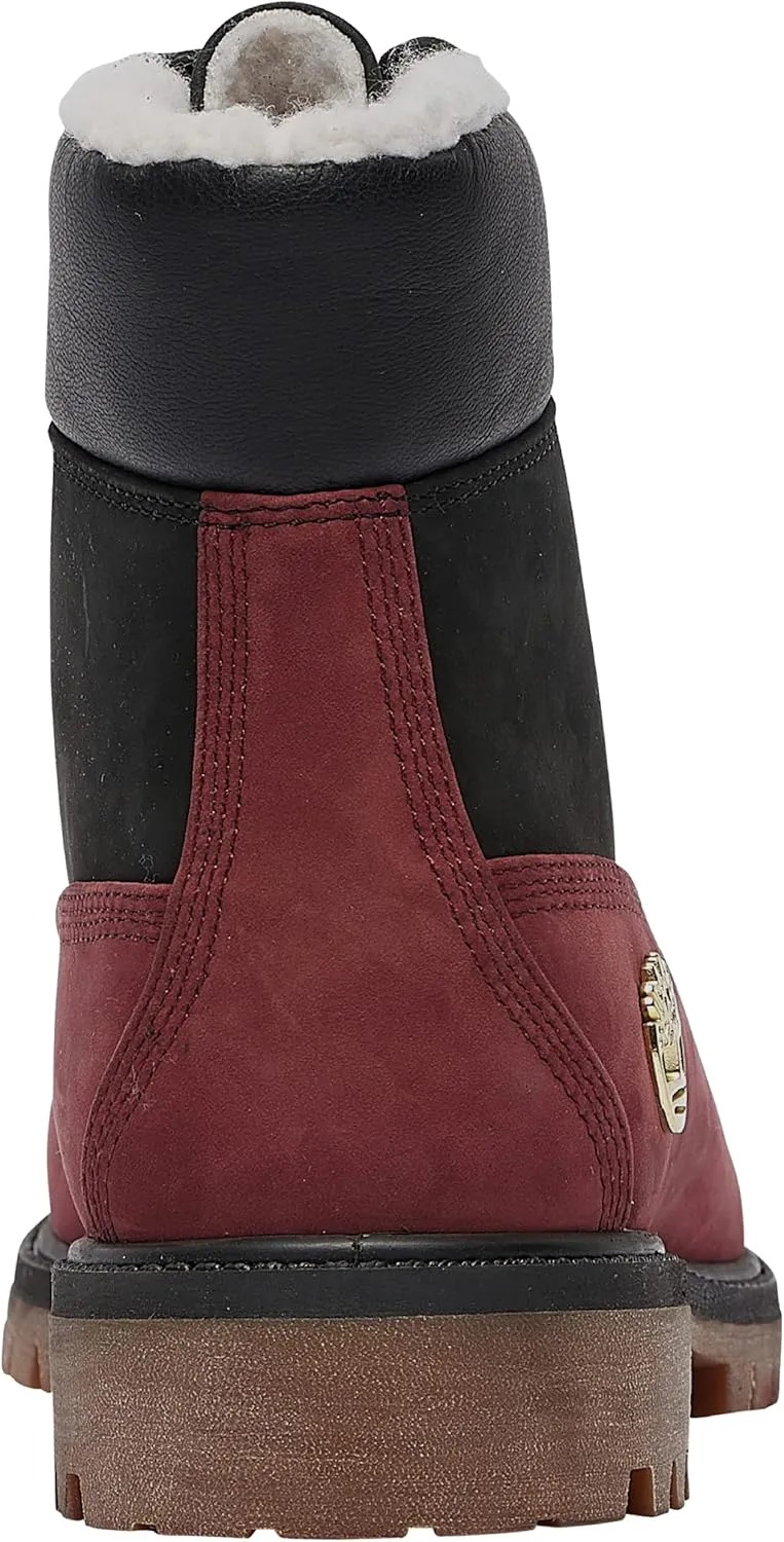 Timberland Youth Boys 6 in Premium Shearling Waterproof Nubuck Boots Shoes, Black/Grapeleaf