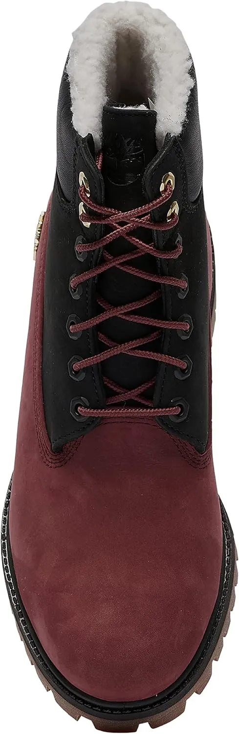 Timberland Youth Boys 6 in Premium Shearling Waterproof Nubuck Boots Shoes, Black/Grapeleaf