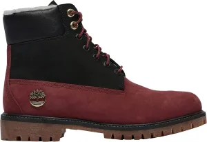 Timberland Youth Boys 6 in Premium Shearling Waterproof Nubuck Boots Shoes, Black/Grapeleaf
