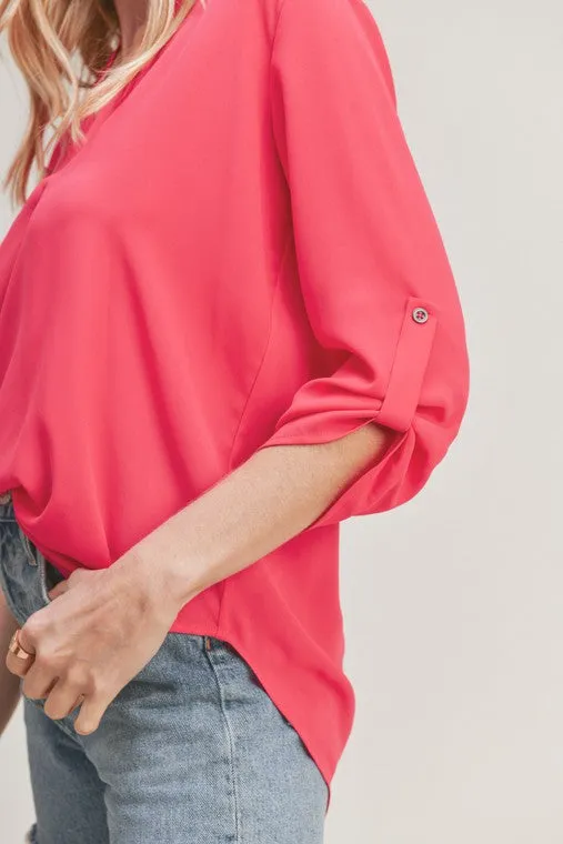 V-Neck Blouse (Bold Pink)