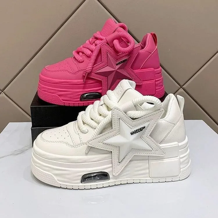 Walking Sneakers for Women Chunky Platform White Pink Dad Comfortable Casual Fashion Running Shoes