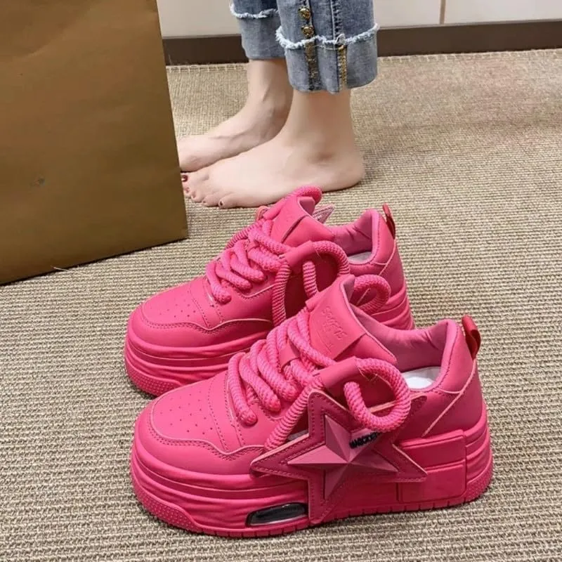Walking Sneakers for Women Chunky Platform White Pink Dad Comfortable Casual Fashion Running Shoes