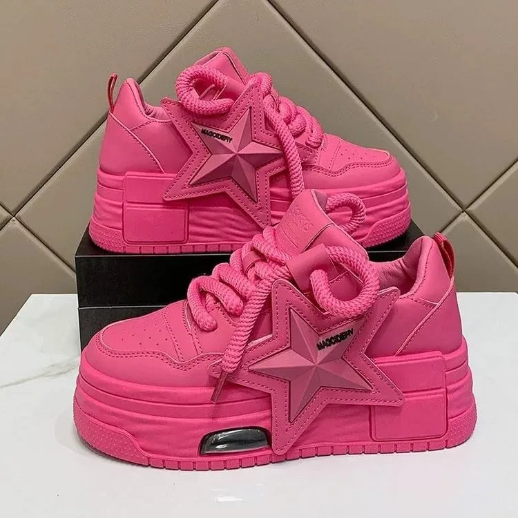Walking Sneakers for Women Chunky Platform White Pink Dad Comfortable Casual Fashion Running Shoes