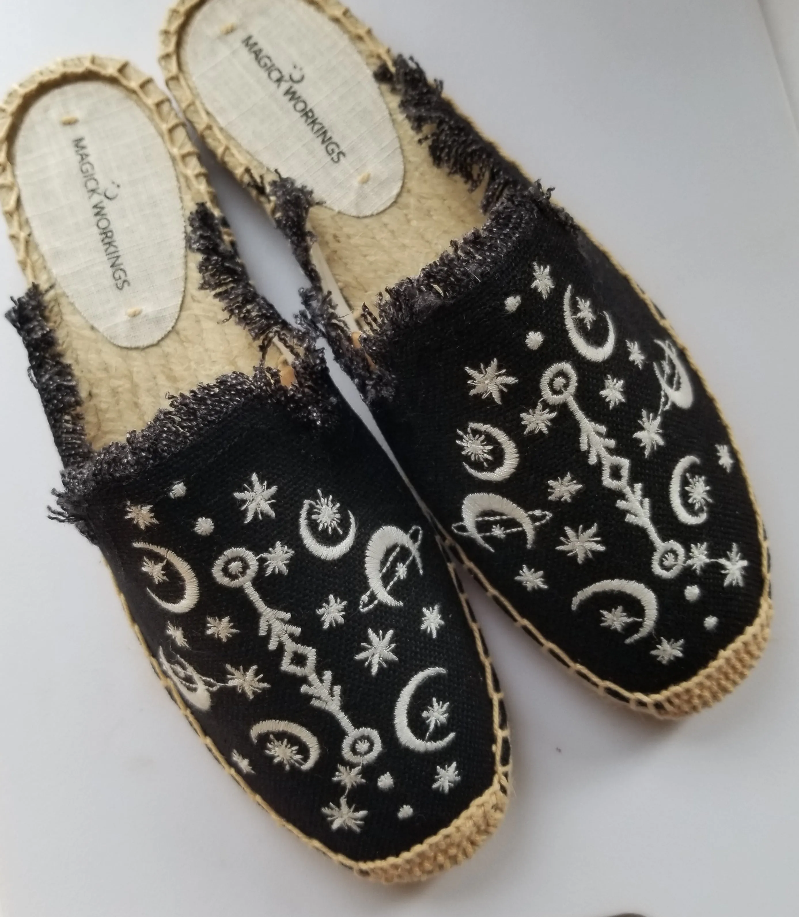 Witchy Embroidered Ancient Moon Spell Espadrille Mules, Witchy Shoes, Witchy Clothing, Witch Shoes, Mules, Witch, Boho Chic, Celestial