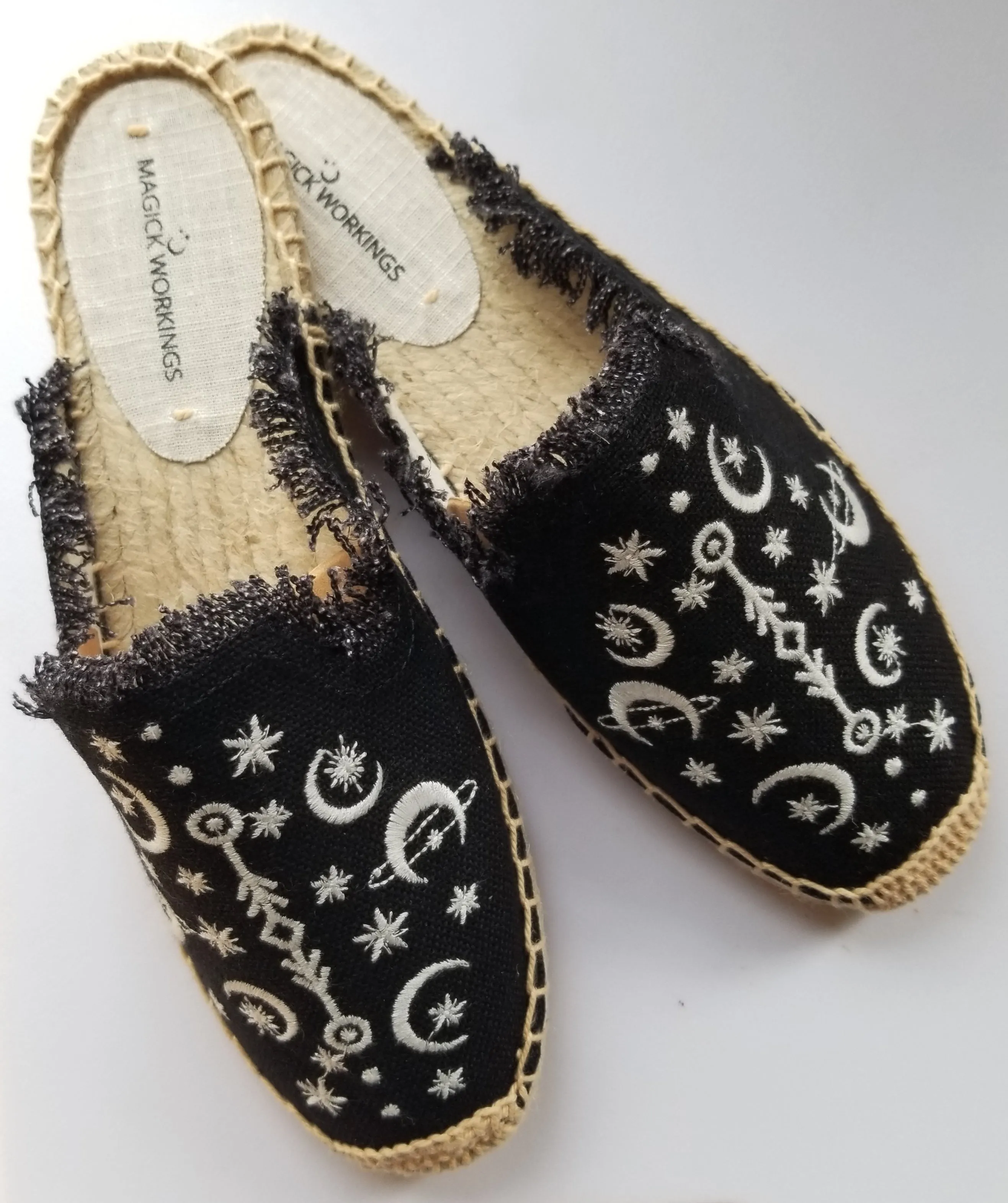 Witchy Embroidered Ancient Moon Spell Espadrille Mules, Witchy Shoes, Witchy Clothing, Witch Shoes, Mules, Witch, Boho Chic, Celestial