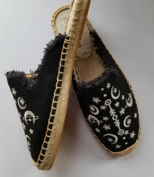 Witchy Embroidered Ancient Moon Spell Espadrille Mules, Witchy Shoes, Witchy Clothing, Witch Shoes, Mules, Witch, Boho Chic, Celestial