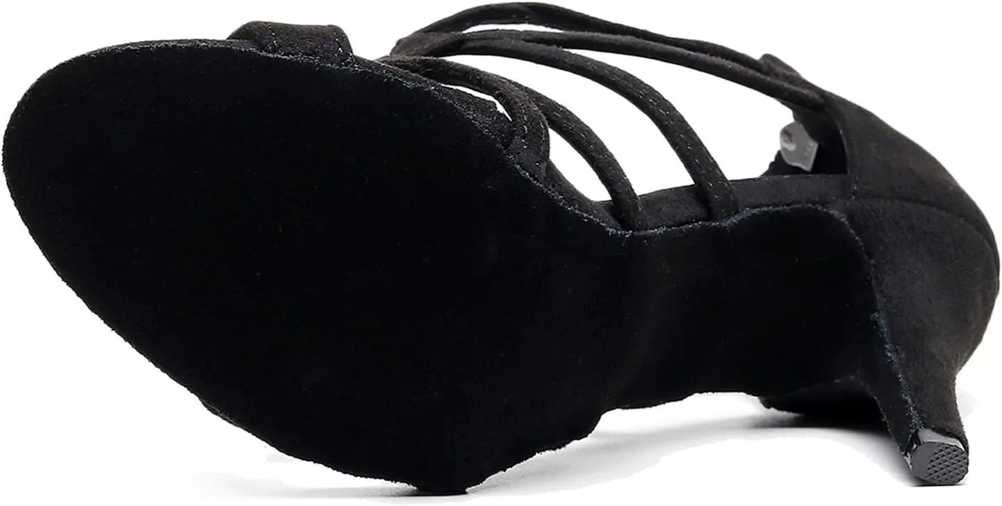 Women Latin Salsa Dance Shoes Open-Toe Dance Boots Ballroom Professional Party Dancing Heels, Model QJW-7277