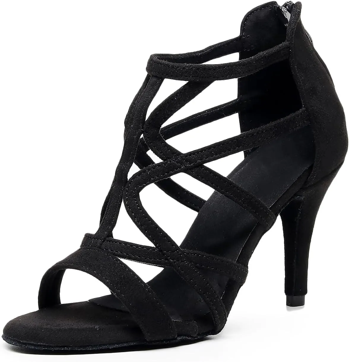 Women Latin Salsa Dance Shoes Open-Toe Dance Boots Ballroom Professional Party Dancing Heels, Model QJW-7277