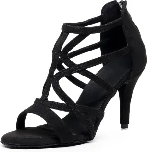 Women Latin Salsa Dance Shoes Open-Toe Dance Boots Ballroom Professional Party Dancing Heels, Model QJW-7277