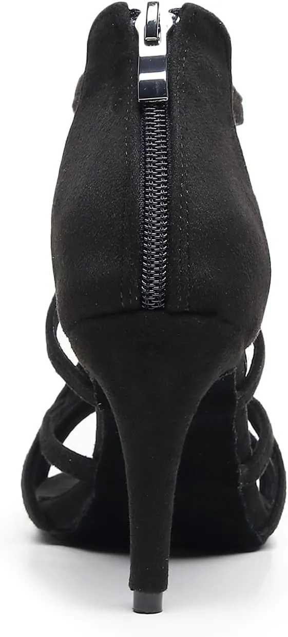 Women Latin Salsa Dance Shoes Open-Toe Dance Boots Ballroom Professional Party Dancing Heels, Model QJW-7277