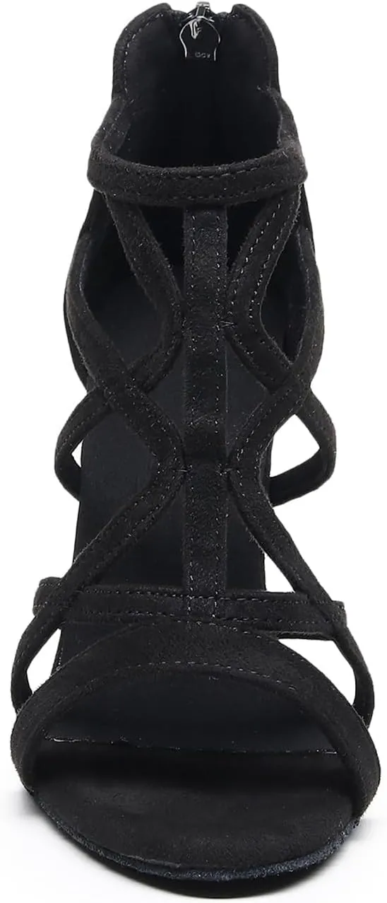 Women Latin Salsa Dance Shoes Open-Toe Dance Boots Ballroom Professional Party Dancing Heels, Model QJW-7277