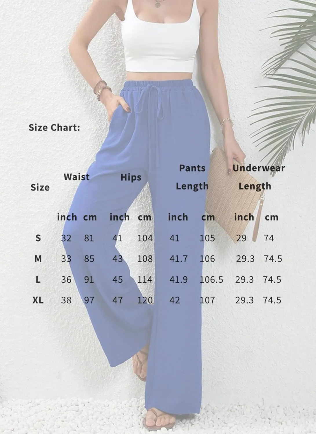 Women's Army Green Wide Leg Pants High Waist Drawstring Loose Fit Long Trousers with Pockets Casual Summer Beachwear