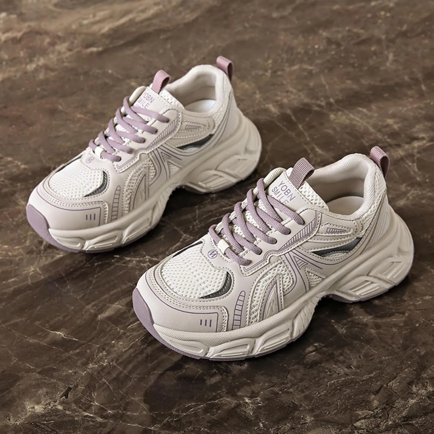Women's Chunky Platform Height - Increasing Dad Sneakers, with Breathable Mesh and Stylish Lace - up. Ideal for Daily Errands, Shopping Trips and Casual Walks