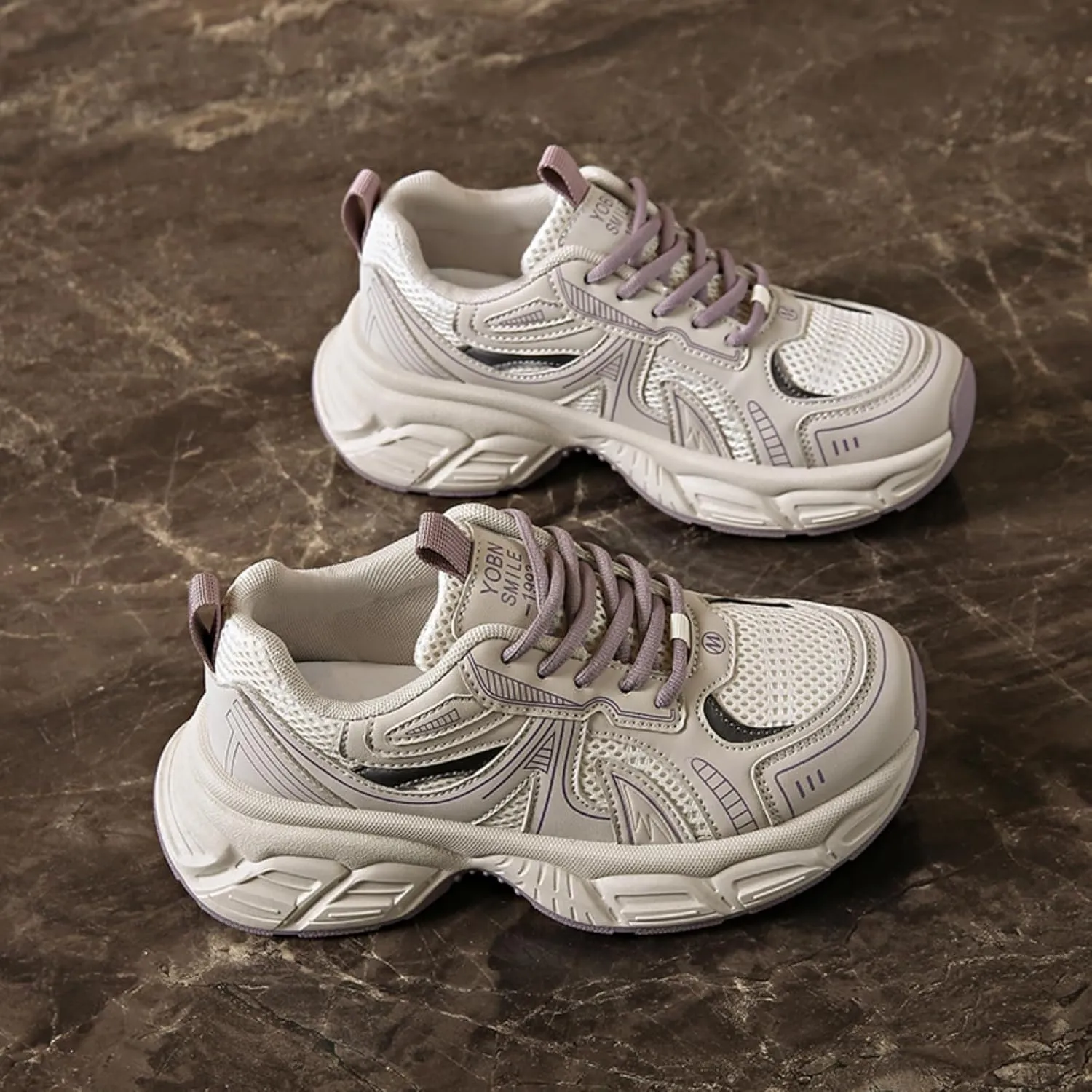 Women's Chunky Platform Height - Increasing Dad Sneakers, with Breathable Mesh and Stylish Lace - up. Ideal for Daily Errands, Shopping Trips and Casual Walks