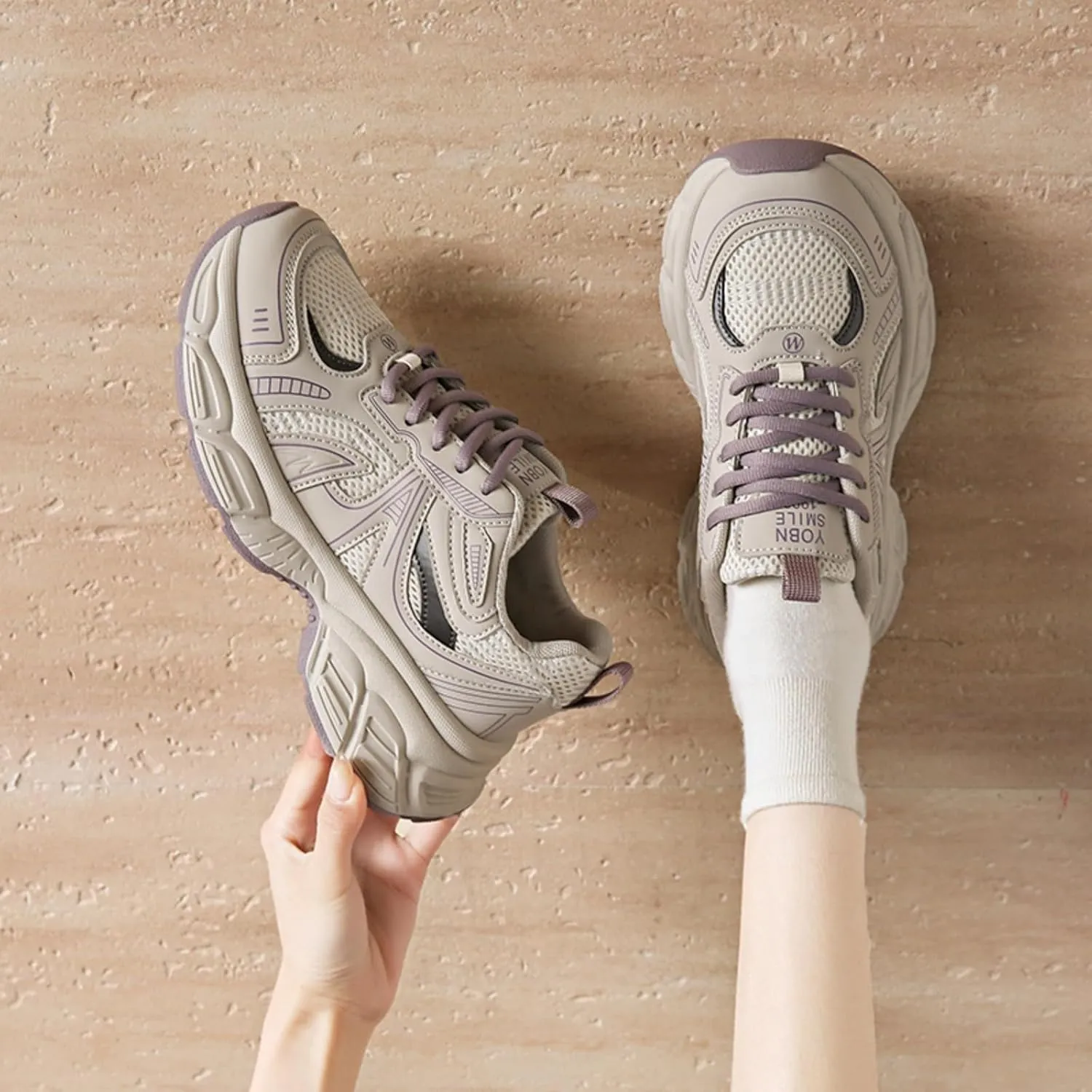 Women's Chunky Platform Height - Increasing Dad Sneakers, with Breathable Mesh and Stylish Lace - up. Ideal for Daily Errands, Shopping Trips and Casual Walks