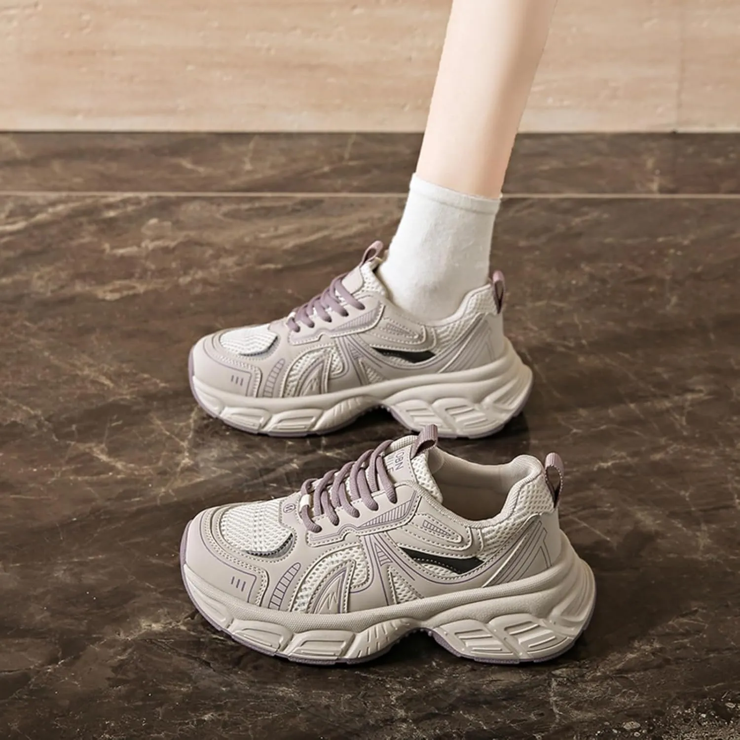 Women's Chunky Platform Height - Increasing Dad Sneakers, with Breathable Mesh and Stylish Lace - up. Ideal for Daily Errands, Shopping Trips and Casual Walks
