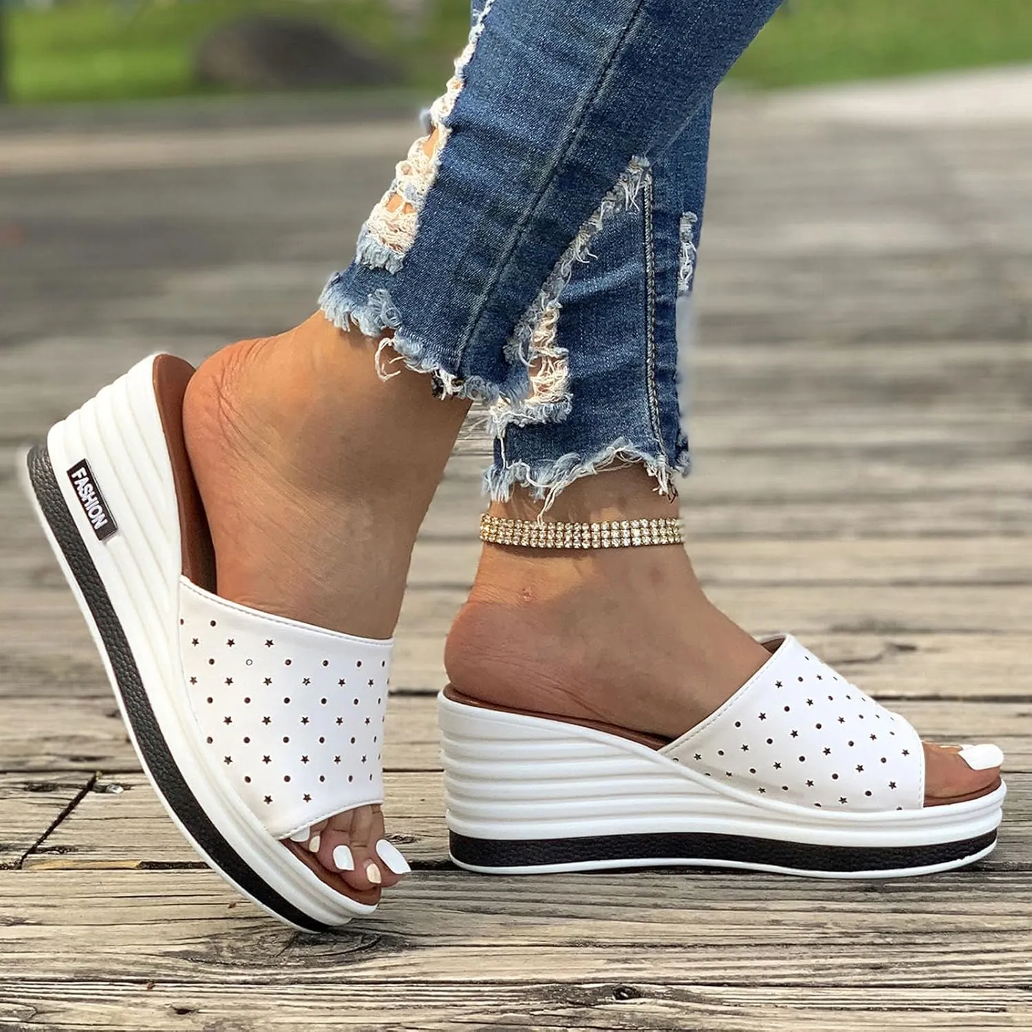Women's Fish Mouth Wedge Slipper Platform Colorblock Slip on Sandal Open Toe Trendy Casual Slide Elegant Shoes