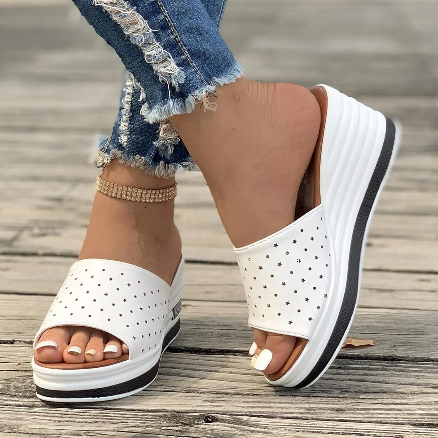 Women's Fish Mouth Wedge Slipper Platform Colorblock Slip on Sandal Open Toe Trendy Casual Slide Elegant Shoes