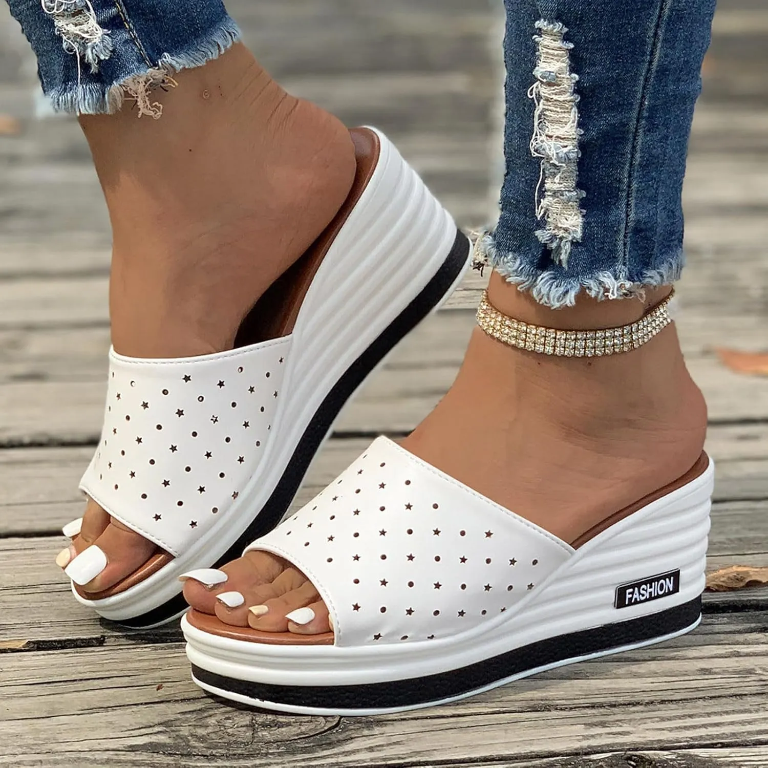 Women's Fish Mouth Wedge Slipper Platform Colorblock Slip on Sandal Open Toe Trendy Casual Slide Elegant Shoes