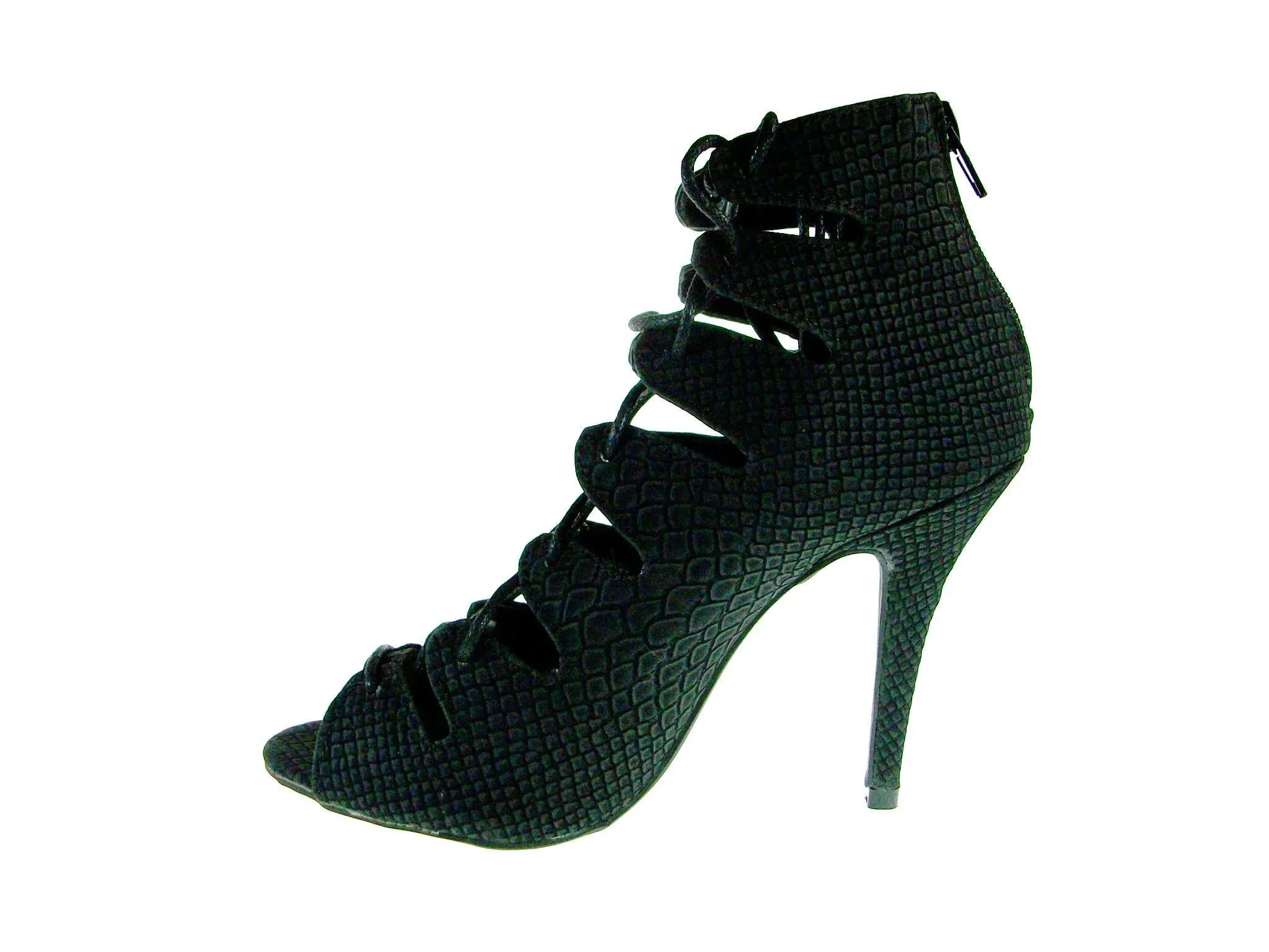 Women's Jenson-45A Gladiator Lace Up Snake Textured Heels
