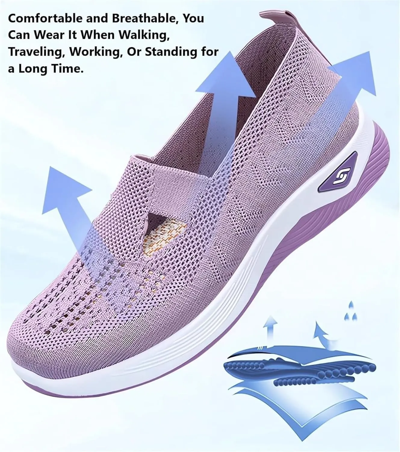 Womens Orthopedic Shoes, Woven Soft Shoes for Women, Arch Support Shoe, Breathable Slip on Foam Diabetic Sneakers