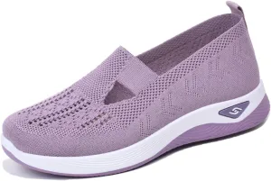 Womens Orthopedic Shoes, Woven Soft Shoes for Women, Arch Support Shoe, Breathable Slip on Foam Diabetic Sneakers