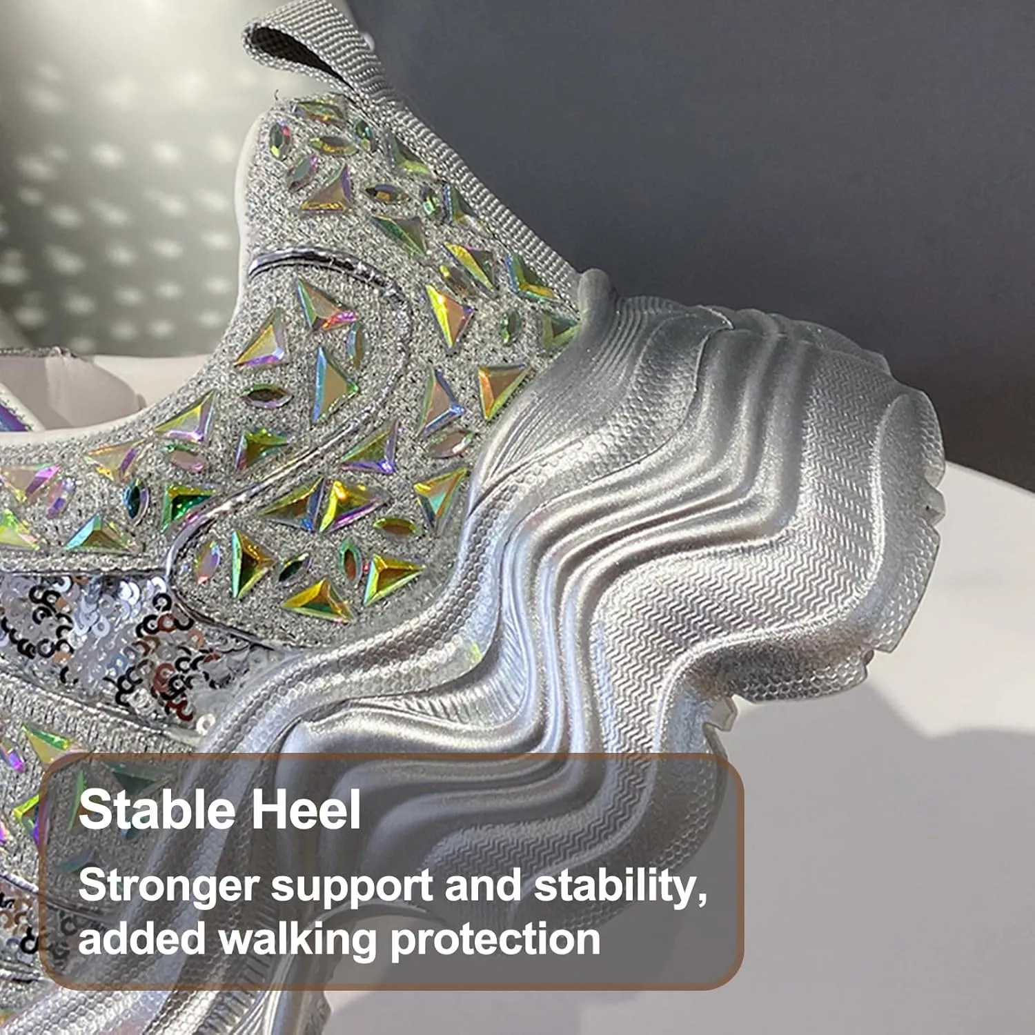 Women's Shiny Rhinestone Chunky Platform Fashion Sneakers, Chunky Sneakers Women, Comfortable Mesh Wedge Heel Non-Slip Height-Enhancing Party Carnival Dad Shoes