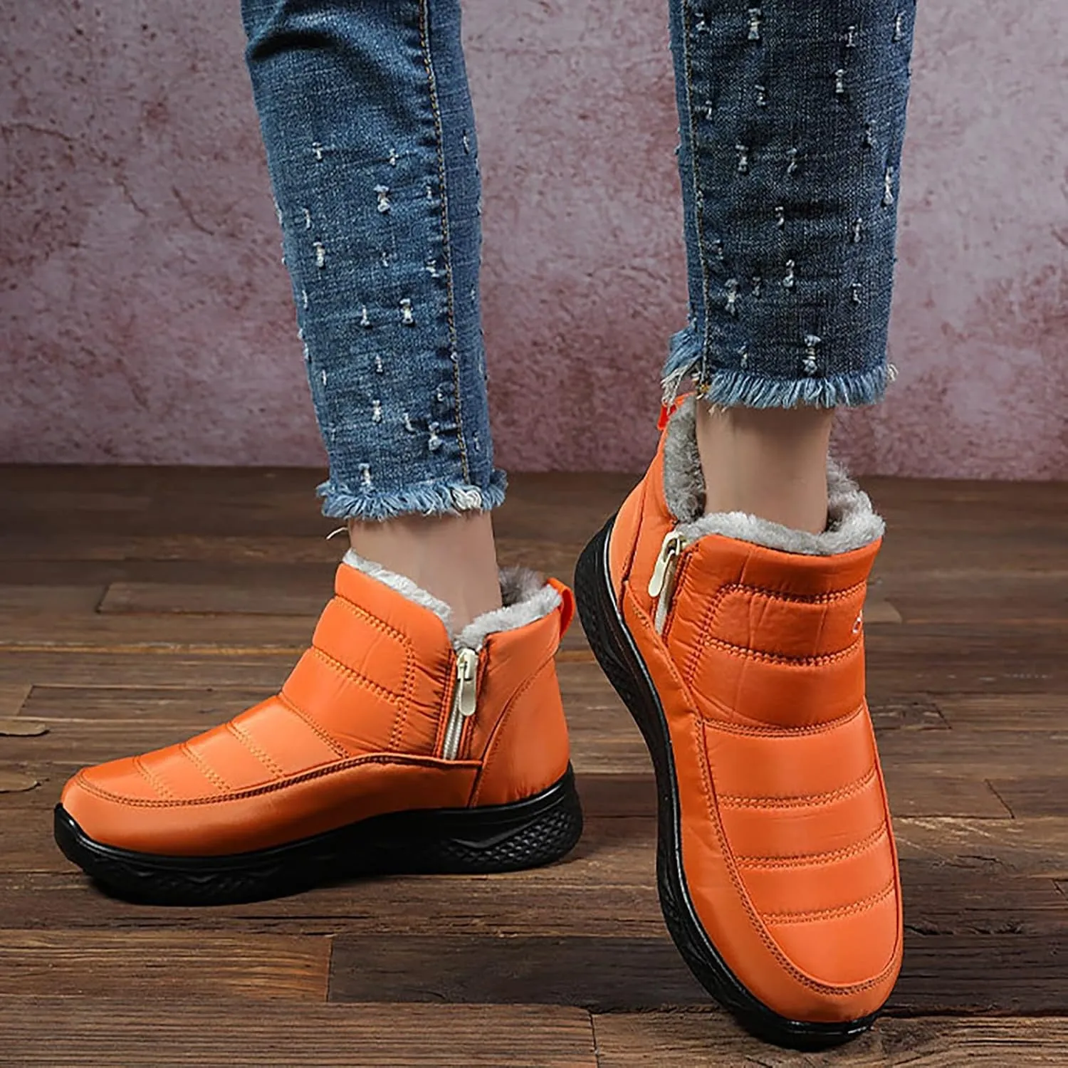 Women's Snow Boots Wide Width Adults Winter Boots Slip On for Womens Shoes Warm Barefoot Shoes Grounded Footwear Hiking Boots for Women Knee High Men's Snow Booties