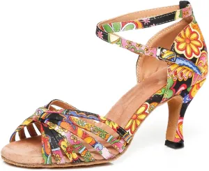 Women's Trendy Peep Toe Satin Ballroom Tango Party Wedding Practice Professional Dance Shoes Multicoloured US 7