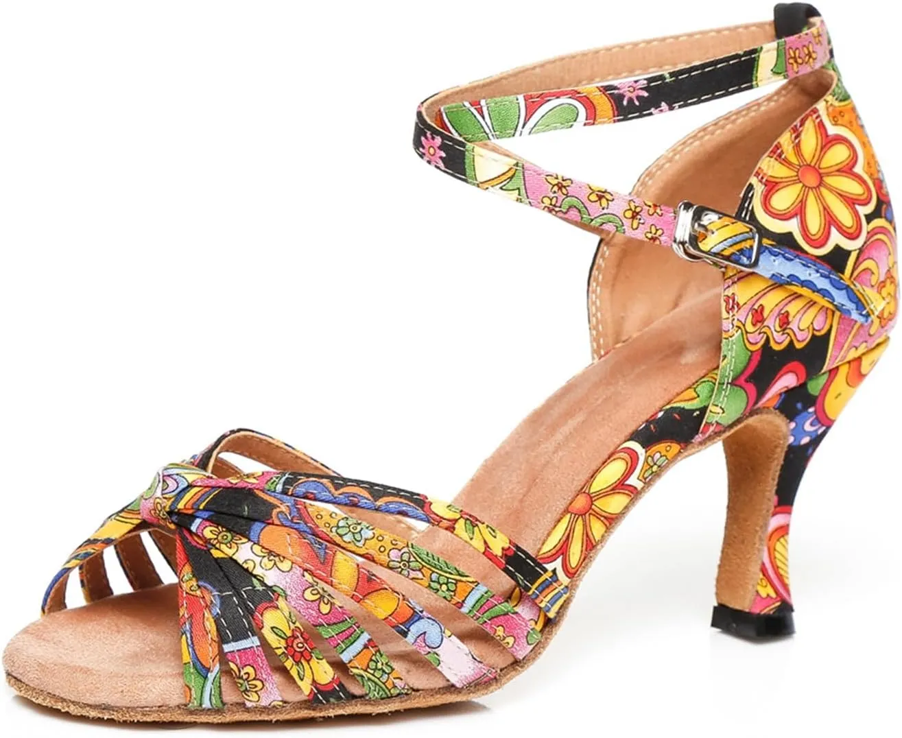 Women's Trendy Peep Toe Satin Ballroom Tango Party Wedding Practice Professional Dance Shoes Multicoloured US 7
