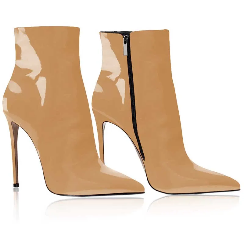 Women's Winter Short Boots Patent leather Stiletto Ankle Boots