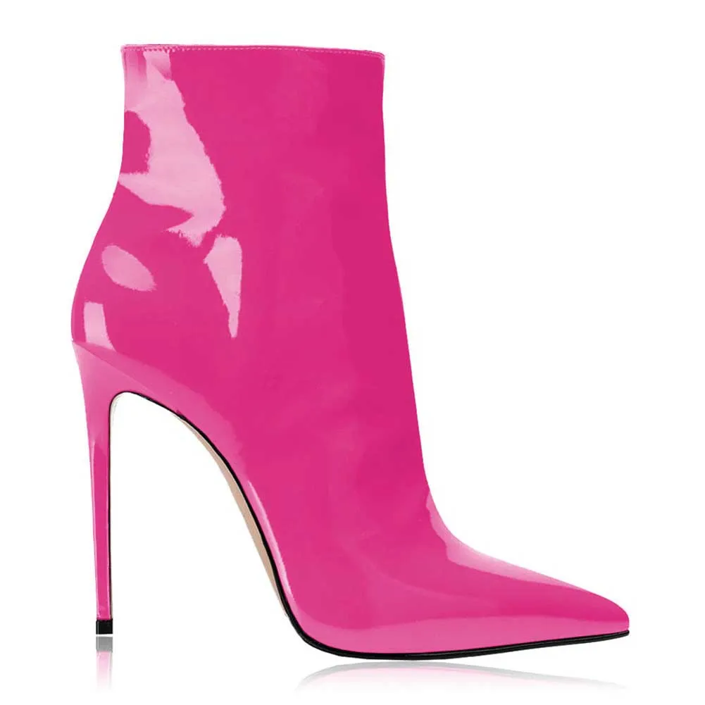 Women's Winter Short Boots Patent leather Stiletto Ankle Boots